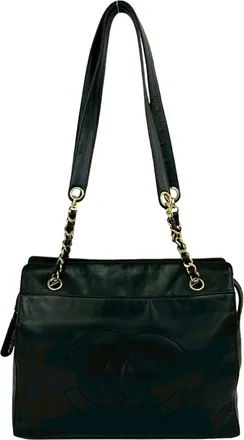 Chanel Black Leather Shoulder Bag Tote Bag (Pre-Owned)