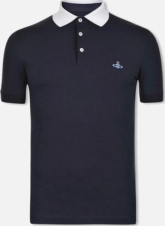 Vivienne Westwood Mens Mens Navy Vivienne Westwood Contrasting White Collar Polo Shirt - Size: 40