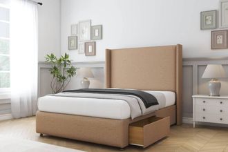 Sloomy Stratford Dumfries Divan Set No Drawers-54 Wingback-Footboard in Light Brown | Size: Double