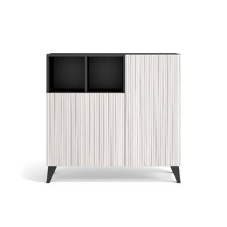 HERDASA Zapatero melamina grafito puertas efecto vallado blanco 87x90x27 cm