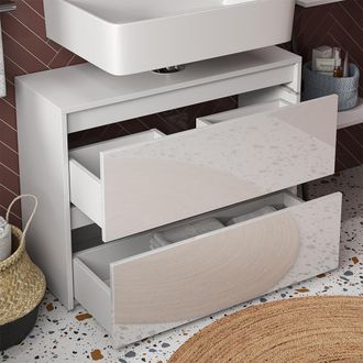 Vicco Mueble Bajo Lavabo Majest, Blanco/blanco Alto Brillo, 80.1 X 62 Cm Con 2 Cajones, Vicco