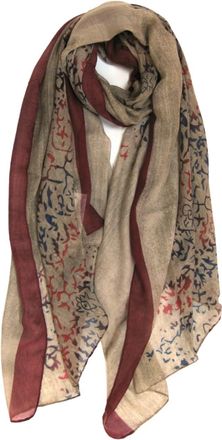 Generic Ladies Totem Pattern Print with strip Edge Print Scarf Womens Wrap Scarves 6820 (Wine)