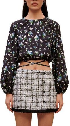 Maje Lovy Floral Stretch Cotton Tie Back Crop Top in Blue Bouquet at Nordstrom Rack, Size 1 (Fits Like 2-4 Us) / 36 Eu