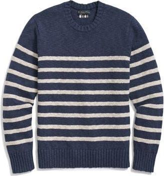 Brooks Brothers Mariner Stripe Cotton & Linen Crewneck Sweater in Navy/Oat at Nordstrom Rack, Size Medium
