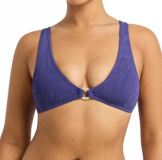 Bond-Eye Ring Scout Crop Swim Top In Sapphire Animalia