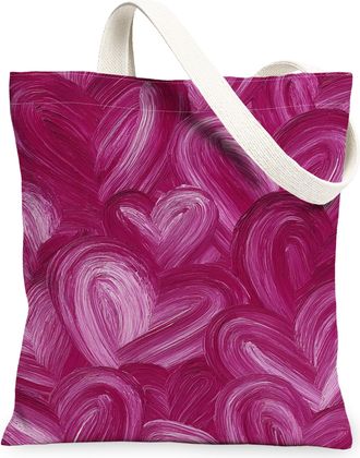 Generic ValentineS Day Artistic Canvas Tote Bags, Heart Pattern Reusable Grocery Bags, Lightweight Washable Shoulder Strap Canvas, Peach, 13x15 Inch