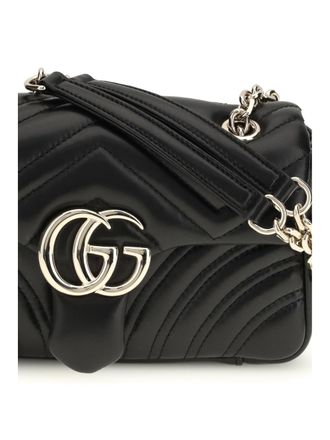 Gucci Womens Shoulder Bag Gg Marmont Black Leather Calf