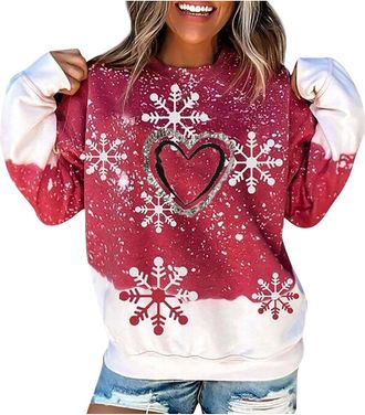 Generic Christmas Jumpers for Women UK Long Sleeve Christmas Graphic Tunic Top Xmas Print Plus Size Sweatshirt Pullover Ladies Xmas Jumpers Round Neck Loose B