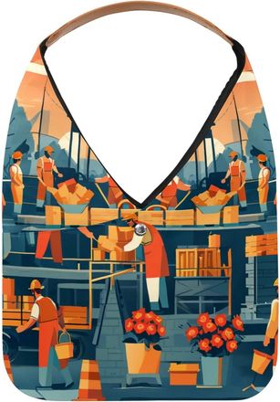 Generic Labor Day Pattern Reusable Lightweight Grocery Bags - Foldable Into Compact Pouch, Washable & Sturdy, Multipurpose for Shopping and Travel