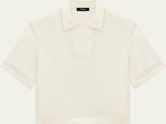 Theory Short-Sleeve Silk Polo Top