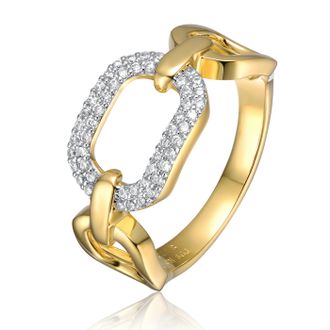 Rachel Glauber 14k Gold Plated with Cubic Zirconia Pave Triple Chain Link Ring