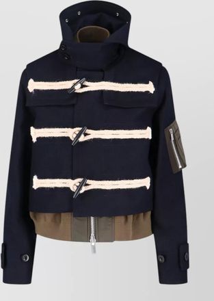 sacai hooded jacket zip pocket contrast detailing