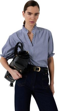 Gerard Darel Clee Striped Puff Sleeve Blouse in Ocean Blue at Nordstrom, Size Small