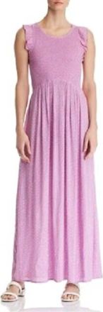 Aqua Smocked Polka Dot Sleeveless Maxi Dress In Pink