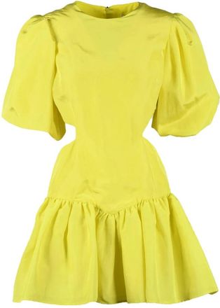 Msgm Ballonjurk met pofmouwen - Dames - Korte kleedjes - Geel - S - Linnen - Kleedjes