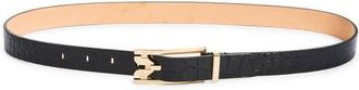 Victoria Beckham Dorian Croc Embossed Leather Belt in Black at Nordstrom, Size 100