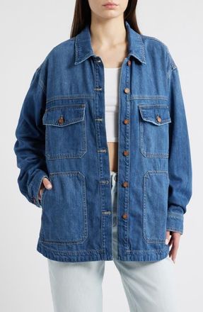 Hidden Jeans Oversize Cotton Blend Denim Shirt in Medium Wash at Nordstrom, Size Small