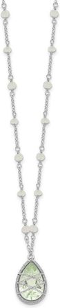 Diamond2Deal Sterling Silver Rhodium Green Quartz & Moonstone Pendant Necklace
