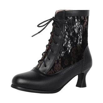 Generic Womens Breathable Mid Calf Boots Round Toe High Strange Style Heel With Lace Up Front And Hollow Mesh Design