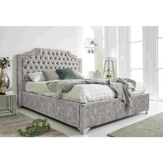 Casa Ryker Silver Oakland Fabric Matching Buttons King Bed Frame