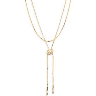 Nordstrom Cubic Zirconia Knotted Layered Y-Necklace in Clear- Gold at Nordstrom