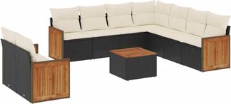 vidaXL Vidaxl - Set De Sof&aacute;s De Jard&iacute;n 10 Pzas Cojines Rat&aacute;n Sint&eacute;tico Negro