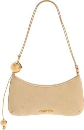 Jacquemus Le Bisou Perle Croc Embossed Suede Shoulder Bag in Beige at Nordstrom