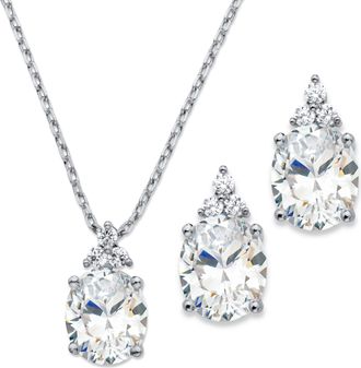 Palm Beach Jewelry 13.22 TCW Platinum-Plated Cubic Zirconia Earrings and Necklace Set 18-20