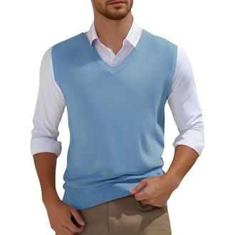 Generic Sweater Vests for Men UK Slim-fit V-Neck Knitted Jumpers Sleeveless Solid Color Pullover Jumper Mens Soft and Warm Vest Top Plain Classic Versatile Sw