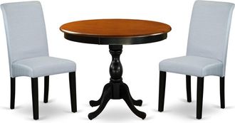 East West Furniture 3-Pc Kitchen Table Set Consists of a Wood Dining Table and 2 Grey Linen Fabric Kitchen Chairs with High Back - Black Finish