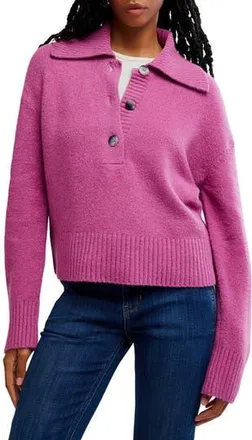 Free People Trading Up Cotton Blend Polo Sweater in Magenta Haze Melange at Nordstrom Rack, Size X-Large