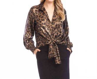 Karen Kane Long Sleeve Tie-Front Top In Leopard