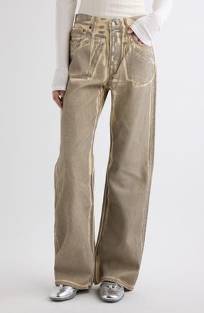 Acne Studios Pentyone Lux Overprint Jeans in Beige/sage Green at Nordstrom, Size 34