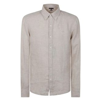 Michael Kors Linnen Blouse met Lange Mouwen - Heren - Casual Overhemden - Beige - M - Linnen - Overhemden