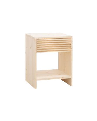 Deco Wood Mesita de noche de madera maciza con caj&oacute;n tono beige 40x40cm