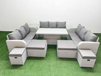 Fimous 8 Pieces Garden Rising Dining Table High Back Inclining Sofa Sets in Light Grey