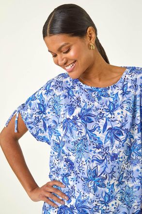 Roman Floral Printed Tie Sleeve Top