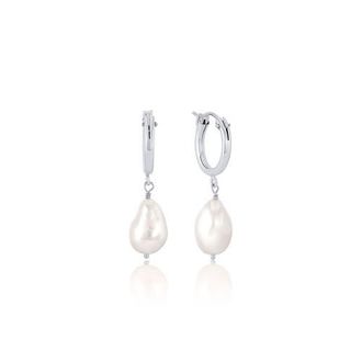 Set & Stones Adelle Pearl Hoop Earrings in Silver /White at Nordstrom