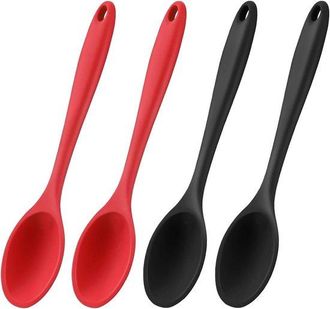 OEM Juego De Cucharones De Silicona De 4 Piezas, Sin Bpa, Grande 27 Cm, Cuchara, Cuchar&oacute;n, Resistente Al Calor Y Apto Para Lavavajillas, Negro/rojo
