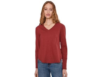 Mod-o-doc Long Sleeve Waffle Mix V-Neck Top Womens Clothing Spiced Cider : MD (US 8-10), Cotton