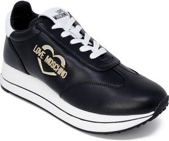 Love Moschino Womens Black Leather Low Top Sneakers