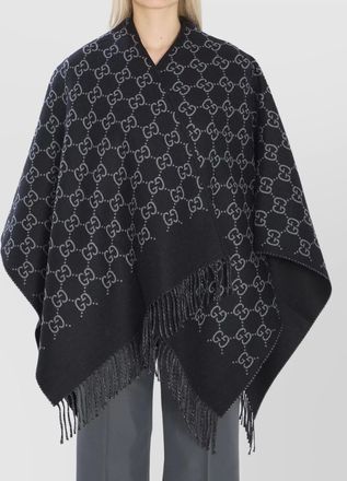 Gucci monogram wool jacquard cape fringe