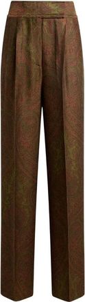 Etro Paisley Jacquard Trousers - female - Etro - Wide Trousers - Green - XS - Trousers