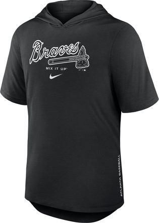 Nike Atlanta Braves Arched Wordmark Nike Mens Dri-FIT MLB Hooded T-Shirt in Black | 03NB00AAW-6XV