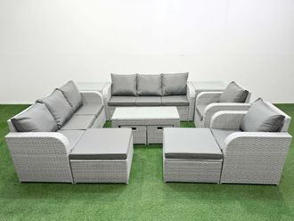 Fimous PE Wicker Rattan Furniture Sofa Sets with Oblong Coffee Table in Light Grey