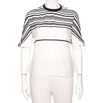 Emporio Armani White Cotton & Silk Striped Detail T-Shirt