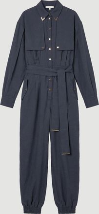 Karen Millen Womens Petite Cupro Utility Twill Woven Jumpsuit - Navy Lyocell - Size 12 UK