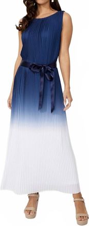 Frank Lyman Design Ombr&eacute; Pleated Long Dress In Navy/off-White