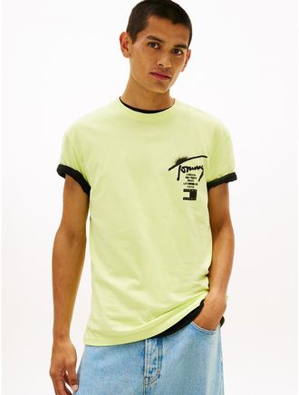 Tommy Hilfiger Mens Tommy Jeans Spray Paint Logo T-Shirt - Green - XXL