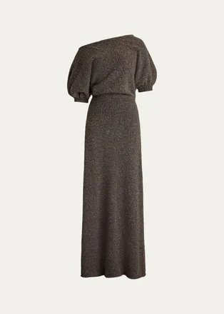 Ralph Lauren Collection Cecie Cashmere-Blend Donegal Off-The-Shoulder Maxi Day Dress